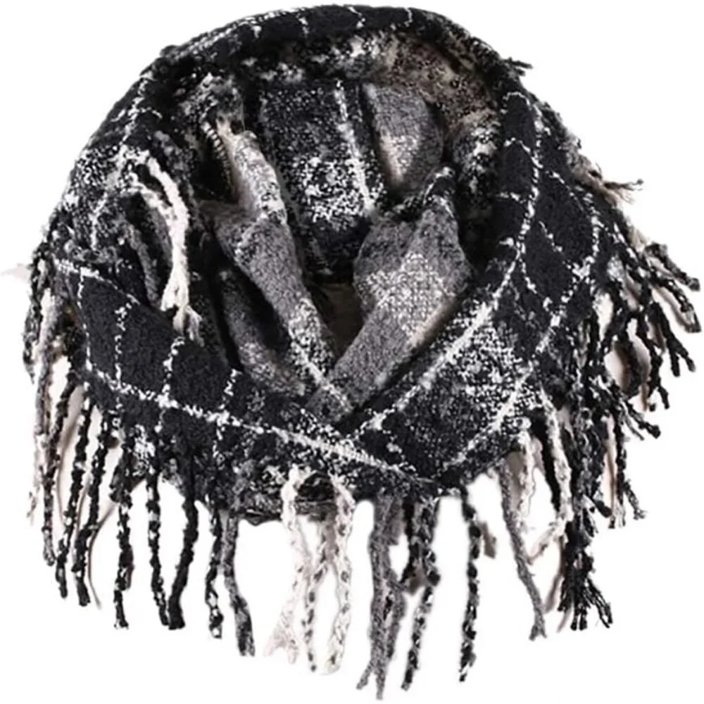 Women's  Ib-grey Scarf Winter Double-Layer Neck Warmer Knit Fleece Lined Circle